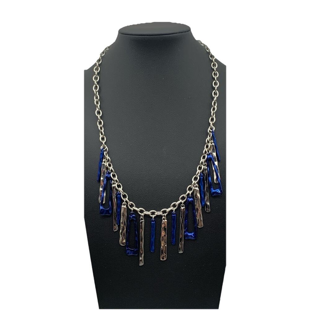 Erica Lyons 22" Royal Blue & Silver Tone Round Link Dangly Pendants Necklace